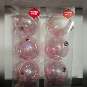 New Bundle of 2 box Christmas Shatterproof Pink Bubblegum Iridescent Ornament 6"